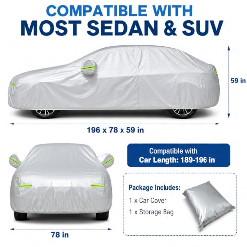 Image of GXARTS Car Cover 196 inchx78 inchx59 inch Waterproof All-Weather Sedan Cover Outdoor Indoor with Zipper Door & Windproof Straps | UV Snow Dust Protection Fit for Toyota Camry Honda Accord Kia K5 Altima