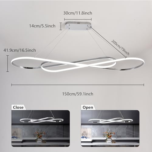 Image of 59.06in Led Chandelier Large Modern Led Pendant Light Fixture Dimmable with Remote Controller Electroplated Chrome