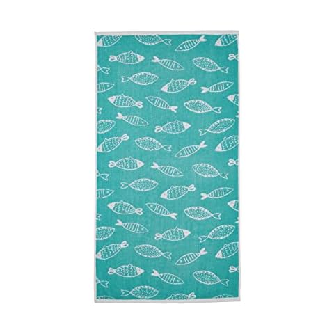 Fusion Aqua Blue Fish Bath Towel 100% Cotton Cover