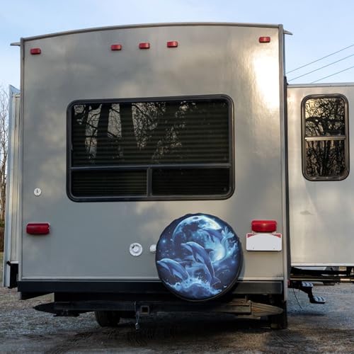 Image of Delerain Dolphin Moon Spare Tire Cover for RV Trailer SUV Truck and Many Vehicle, Wheel Covers Sun Protector Waterproof (15 Inch for Diameter 27 inch-29 inch)