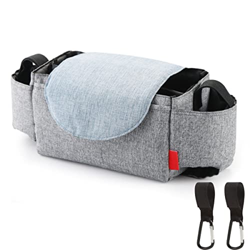 ベビーカーバッグ 大容量 ベビーカー用バッグ ベビーカー ドリンク ホルダー オムツポーチ マザーズバッグ 多機能小物入れ ベビーカーフック2個付 (灰)