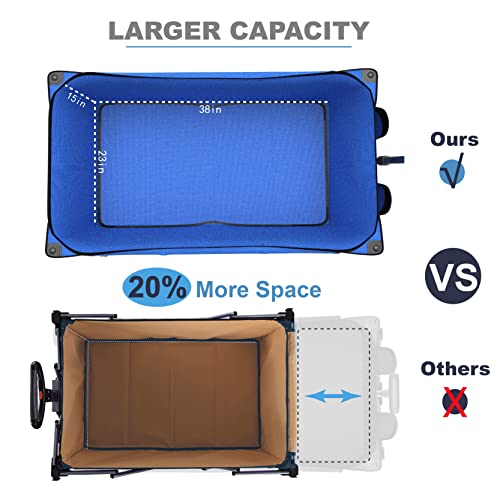 Mdeam Folding Collapsible Wagon,Large Capacity Outdoor Wagons Carts Heavy Duty Foldable Utility With Big All-Terrain Wheels &2 Side Pocket For Camping,Sports(Blue) #TOP1