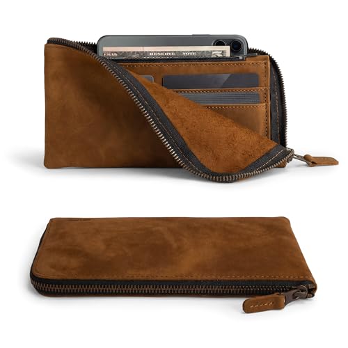Hide & Drink, Leather Long Zippered Wallet, Holds Up to 8 Cards Plus Coins And Flat Bills, Phone Holder, Cash Organizer, Travel Essentials, Handmade, Swayze Suede