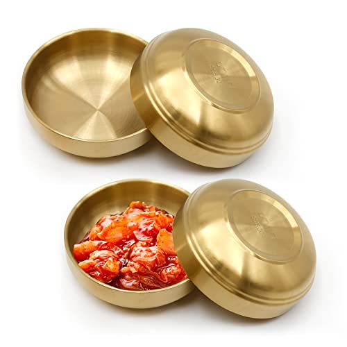 Mdeoosky 4Pcs Large Stainless Steel Sauce Dish 4.7Inch Appetizer Plates Double-Deck Plates 4.3Oz 304 Stainless Steel Plates For Oil Vinegar Juice Salad Appetizer Side Dish Ketchup (Gold 4.7In) #TOP10