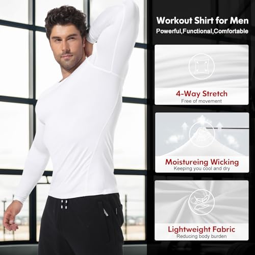 CL convallaria 4 Pack Compression Shirts Men Long Short Sleeve Cooling Dry Rash Guard Athletic Workout T Shirt for Sports3