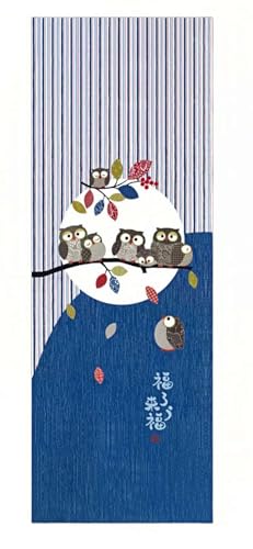 タペストリー 掛け軸 床の間 和モダン 縦長 掛け物 おしゃれ 模様替え 和風 絵画 手ぬぐい 装飾用 壁画 装飾用品 インテリアアート 布ポスター 部屋飾り 壁飾り 個性 壁アート 装飾画 祝い ギフト タペストリー棒付き (七ふくろう, 幅40cmx丈120cm)CTT-128