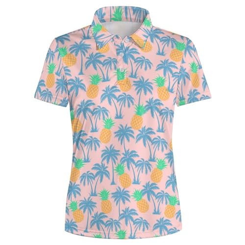 Jreergy Women's Pineapple and Palm Trees Golf Polo Shirts Short Sleeve Tenni Shirts Athletic Collared Shirt M