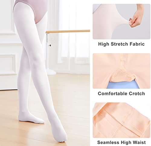 Danswan 2 Pack Footed Ballet Legging Stocking Dance Ballet Tights For Toddler Girls (White+Pink, Child Age 4-6) #TOP6