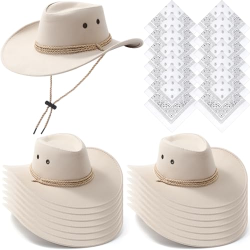 Image of Coume 15 Set Western Cowboy Hat Costume Accessories Paisley Bandanna Cowgirl Hats Bulk for Adult Women Men Dress Party