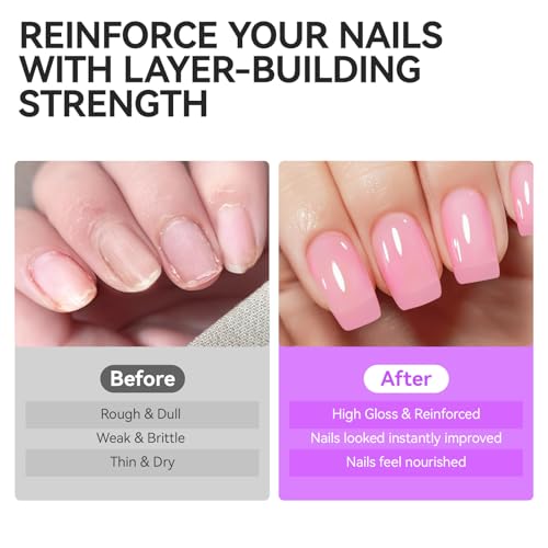 Nail Polish Strengthener and Growth Treatment: Pink Gelike EC 6 in 1 Natural Nail Hardener Extra Strong and Growth - Long Lasting Nail Repair for Damaged Nails - For Daily Work Home Salon
