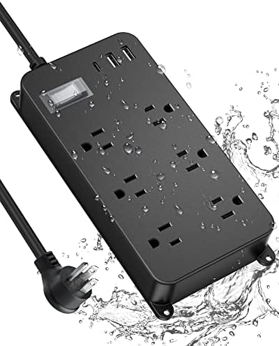Outdoor Power Strip Weatherproof with USB C,Waterproof Extension Cord Multiple Outlet Surge Protector for Patio Accessories,6 Outlets and 3 USB Ports,6ft Cable