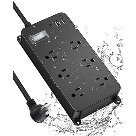 Weatherproof Outdoor Power Strip with USB C and 6 Outlets Cover