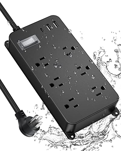 Outdoor Power Strip Weatherproof,20W USB C Port,Waterproof Extension Cord Multiple Outlet Surge...