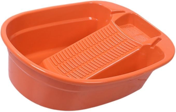 Image of VAJIN Plastic Washtub with Built-In Washboard - Portable Laundry Tub for Hand Washing Clothes, Vintage-Style Basin for T‑Shirts & Pants, Home & Garden Utility, Compact & Durable Design
