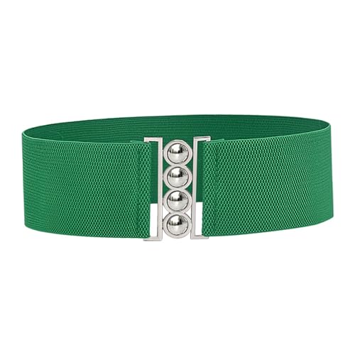 Wide Elastic Belt Waist Belt Fashion Green Stretch with Metal Buckle Dress Belt Waistband for Women Ladies Dress Accessories