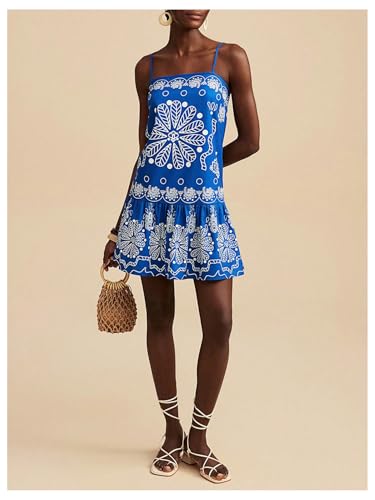 Image of RoseSeek Women's Floral Boho Flowy Mini Cami Dress Ruffle Hem Spaghetti Strap Vacation Tank Dresses