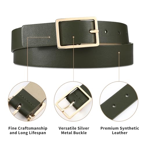 Women's Leather Belts for Jeans, Dark Green Faux Leather Waist Belt Fashion Ladies Belts for Pants Dresses3