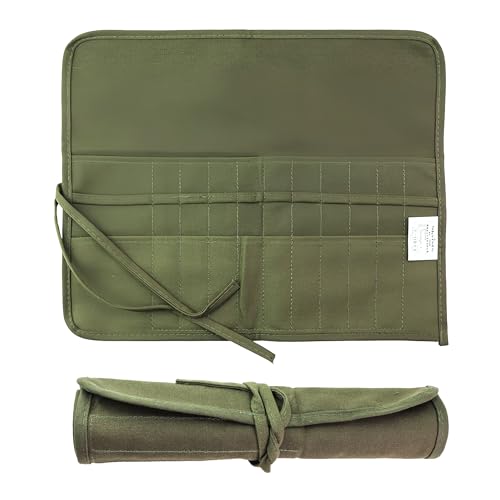 1 estuche de lona con 22 ranuras para pinceles, rollo de lápices, soporte para pinceles de pintura, bolsas de arte para artistas para dibujar, bolígrafo acuarela (verde militar)
