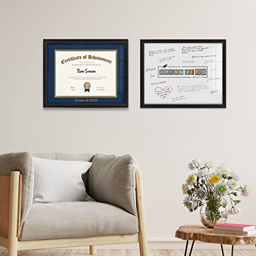 Yesssopin Black 11X14 Certificates Frame, Graduation Signature Board Picture Frame, Displays 8.5X11 Diploma Frames With Mat Or 11X14 Without Mat, For Document, College, Degree Holder(Double Mat, Black With Gold Rim) #TOP6