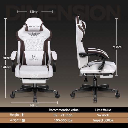 Image of GTPLAYER Gaming Chair with Footrest, Big and Tall Game Chair High Back Computer Office Chair with Lumbar Support for Adults, Ergonomic Swivel Games Chair with Cushion Gaming, Fabric Brown