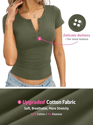 Image of EasyGala Womens Cotton Short Sleeve Shirts V Neck Henley Tops Basic Tees