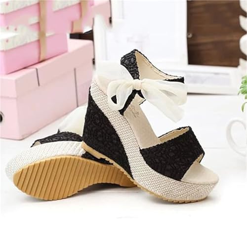 Women's Strappy Sandals, Summer Lace Bow-Knot Strap Open Toe Fish Wedge Platform Sandals, Non-slip Cosy Wide Beach Shoes, for Walk, Travel, Shopping, Party, Office, Work, Beach, Driving4