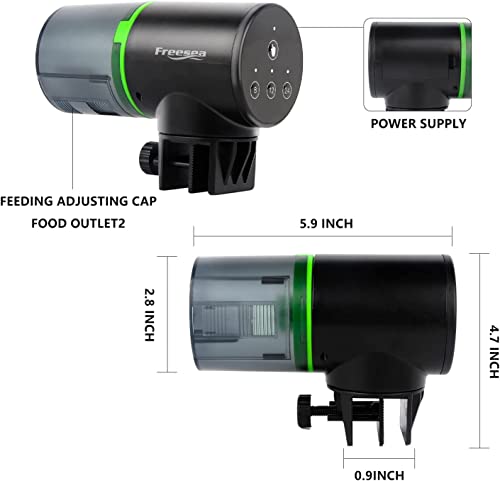 Image of Automatic Aquarium Fish Feeder: Hassle-Free Vacation Feeding with Manual /Auto Modes, Adjustable Portion Dispenser, Moisture-Proof Design, 2 Fixing Options - 0.05 Gal Capacity (Pack of 3)