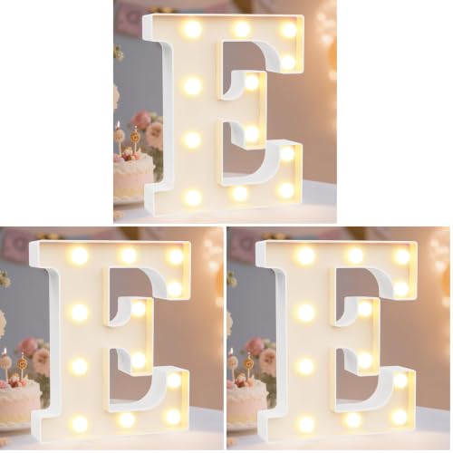 Image of Pooqla LED Marquee Letter Lights Sign, Light Up Alphabet Letter for Home Party Wedding Decoration E (Pack of 3)