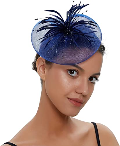 La Mejor review de Tocado rafia Top cinco. 29 Veewon - Elegante sombrero de malla para mujer, diadema de malla para novia, accesorios para cóctel, fiesta, festival, Marino, Medium
