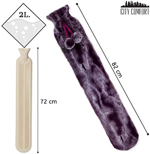 CityComfort Extra Long Hot Water Bottle with Super Soft Cover 72 cm Luxury Thermotherapy 2L Pure Natural Rubber (Deep Purple Marble)