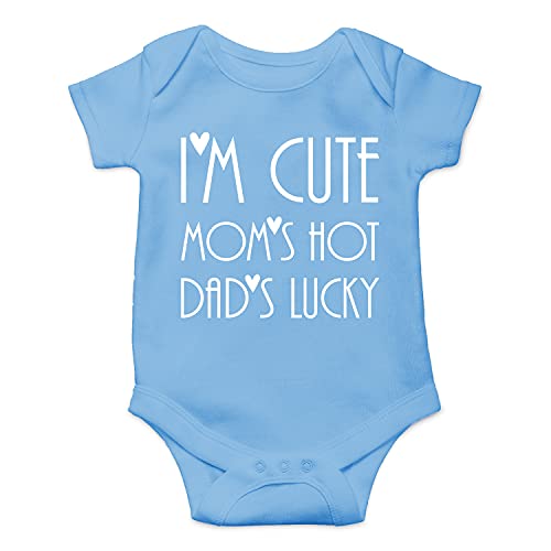 Image of I'm Cute, Mom's Hot, Dad's Lucky - Funny Baby Essentials Bodysuit - Girl Clothes Newborn Romper