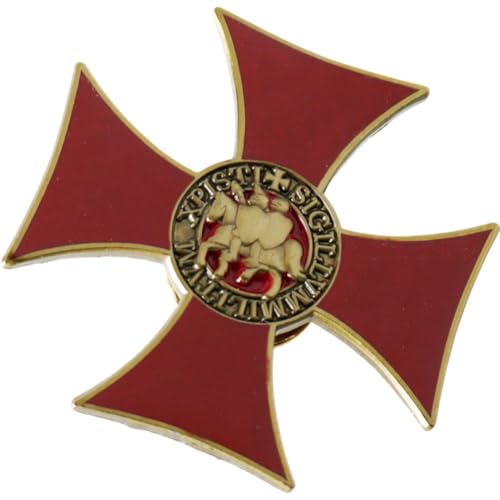 Dinntty Broche Insigne des Templiers, Croix Rouge, Symbole des Croisés Médiévaux, Bijou De Collection Doré pour Hommes Femmes.