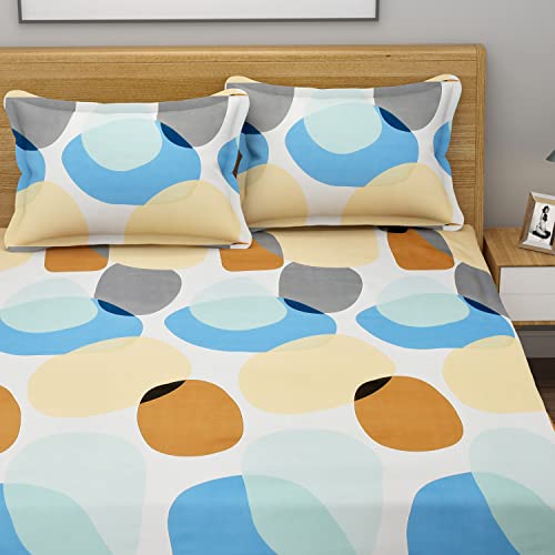 Image of Fitzy 280 TC Fitted Bedsheet King Size, Elastic Bedsheet, 72x78 + 10 Inches Drop,with 2 Pillow Covers (Al-multibubbles)