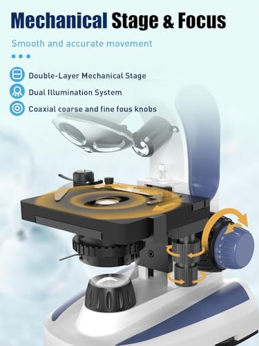 Image of VITANO Microscope for Adults with 40X-2500X Magnification, Dual-View Lab Trinocular Compound Microscope with 7''Screen, Double Layer Mechanical Stage, Dual Illumination, Built in Camera (Blue)