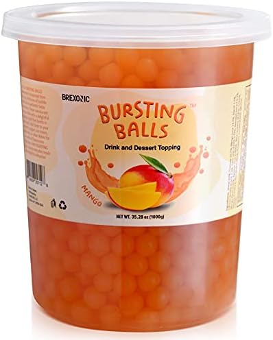 BREXONIC Popping Boba Pearls Bursting Tea Balls Drink & Dessert Topping Strawberry Mango Blueberry Passion Fruit Flavored Bubble Tea Tapioca Pearls (Mango, 2 LB 1 Pack)