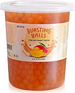BREXONIC Popping Boba Pearls Bursting Tea Balls Drink & Dessert Topping Strawberry Mango Blueberry Passion Fruit Flavored Bubble Tea Tapioca Pearls (Mango, 2 LB 1 Pack)