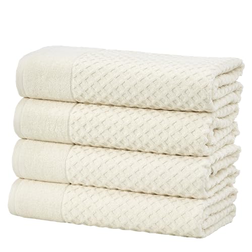Great Bay Home Bath Towels - 100% Cotton 4 Pack 54x27 Bath Towel Set - Absorbent, Durable, Quick-Dry Towels for Bathroom (Ivory)