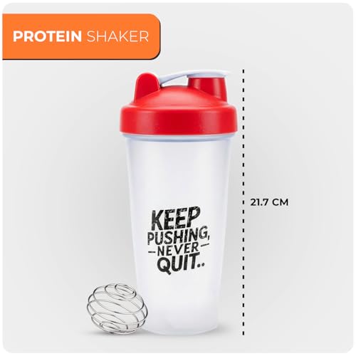 Roe Tenpo Protein Shaker Bottle 600ml, BPA-Free, Wide Mouth Protein Shake Bottle with Wire Mixing Ball, Leakproof & Dishwasher Safe Gym Shaker for Gym, Pre-Workout & Fitness (White & Red) - Image 3