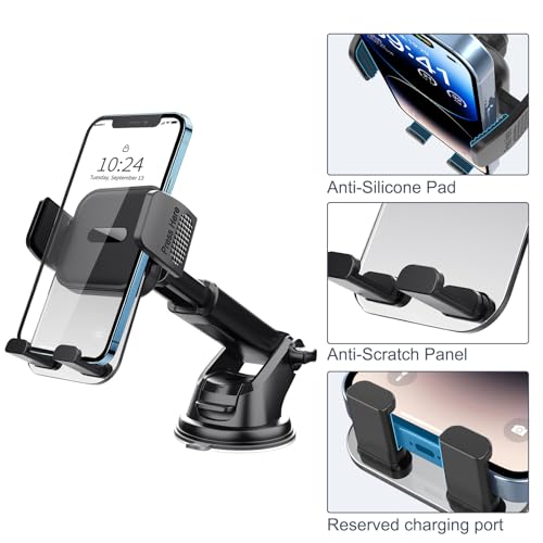 Sinytuto 1 PC Car Mobile Phone Holder, Windshield Dashboard Suction Cup Navigation Bracket, Anti-Shake Stabilizing Stand for iPhone Smartphones, Universal for Automotive Interior Accessories (Black) - Thumbnail 4