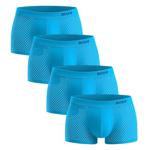 BOXR Underwear Boxers de bambú – Juego de 4 – Suave como la seda y transpirable (S-3XL), Azul claro, L