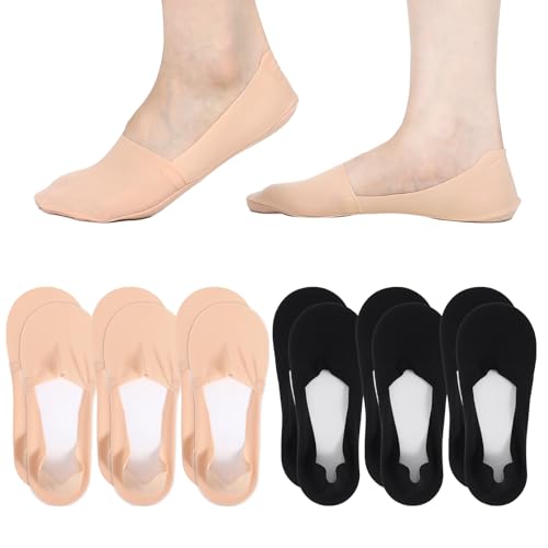6 Pairs Thin No Show Socks Womens, Non Slip Invisible Nylon Sock for Women,No Show Socks Womens for Flats Loafers,Low Liner Sock with Pads (3 Nude+3 Black)