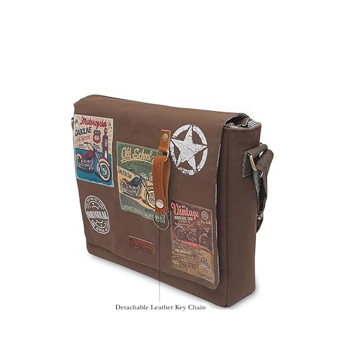 Image of The House of tara Cotton Canvas Messenger Bag for Men and Women | Printed Crossbody Sling Bag With Laptop Compartment (Upto 15.6 Inch), Broad Adjustable Straps & Waterproof Inner Lining (Khaki Grey)