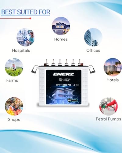 Image of ENERZ CP TT-2035 PRO 12V 200Ah Tall Tubular Inverter Battery 23+ Hour Backup, 5-Year Warranty, Reliable Power for Home & Office