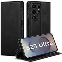 AIMOYU Handyhülle für Samsung Galaxy S25 Ultra 5G Hülle, Premium Lederhülle Flip Case Magnet Tascher Kartenfach Standfunktion Klapphülle Schutzhülle für Samsung S25 Ultra, Schwarz