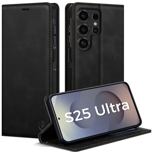 AIMOYU Handyhülle für Samsung Galaxy S25 Ultra 5G Hülle Premium Lederhülle Flip Case Magnet Tascher Kartenfach Standfunktion Klapphülle Schutzhülle für Samsung S25 Ultra Schwarz