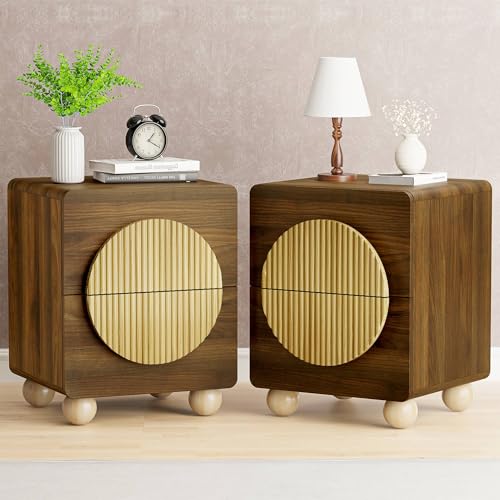 23" Fluted Nightstand with Solid Wood Legs Set of 2,