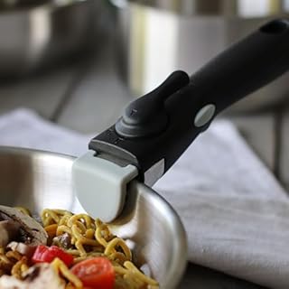 MENASTYL - Lot de 3 poêles inox 18/10 amovibles Iris Inox sans PFAS - Tous feux dont induction, four, réfrigérateur et lave-vaisselle - Empilables et résistantes - Poignée double sécurité