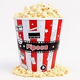 Balde de Pipoca Cinema 3 Litros 18cm – Plástico Resistente Livre de BPA, Ideal para Filmes e Séries, Design Decorado Tamanho Grande (Vermelho)