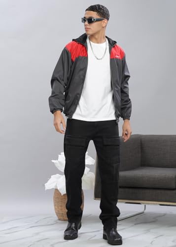 Image of Dollar Men's Polyester Colourblock Windcheater Jacket With Zipper Pockets and Hood