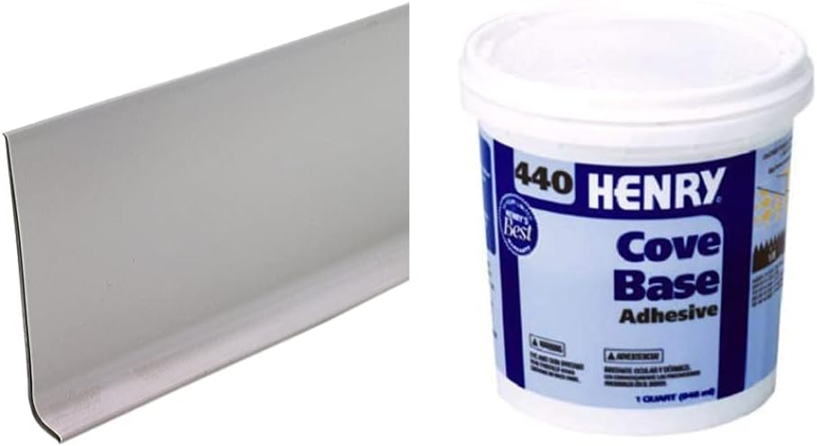 M-D Building Products 73898 4-Inch by 60-Feet Dry Back Vinyl Wall Base, Silver Gray & Henry, WW Company 12109 QT #440 Cove Adhesive, Beige